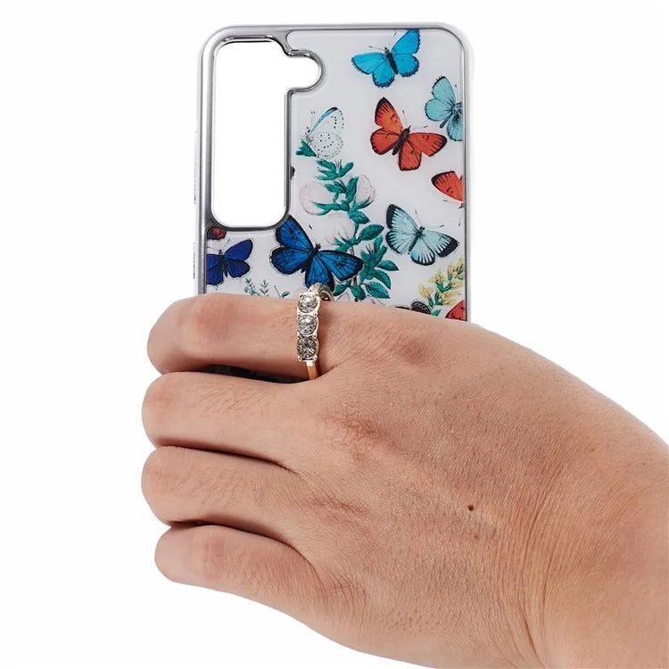For Samsung Galaxy S23+ Case Electroplating IMD Pattern Kickstand PC+TPU Phone Cover