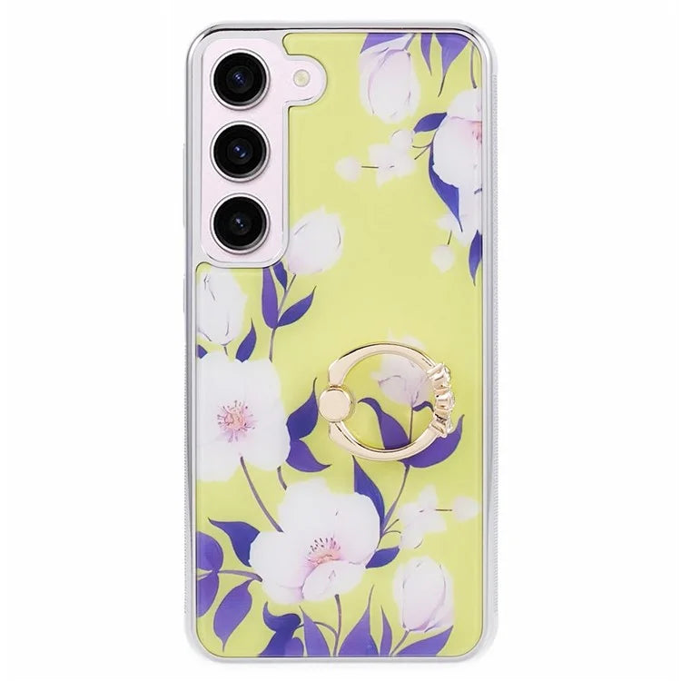 For Samsung Galaxy S23+ Case Electroplating IMD Pattern Kickstand PC+TPU Phone Cover