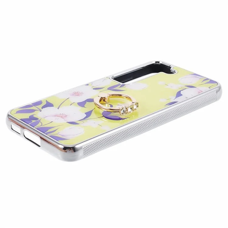 For Samsung Galaxy S23+ Case Electroplating IMD Pattern Kickstand PC+TPU Phone Cover