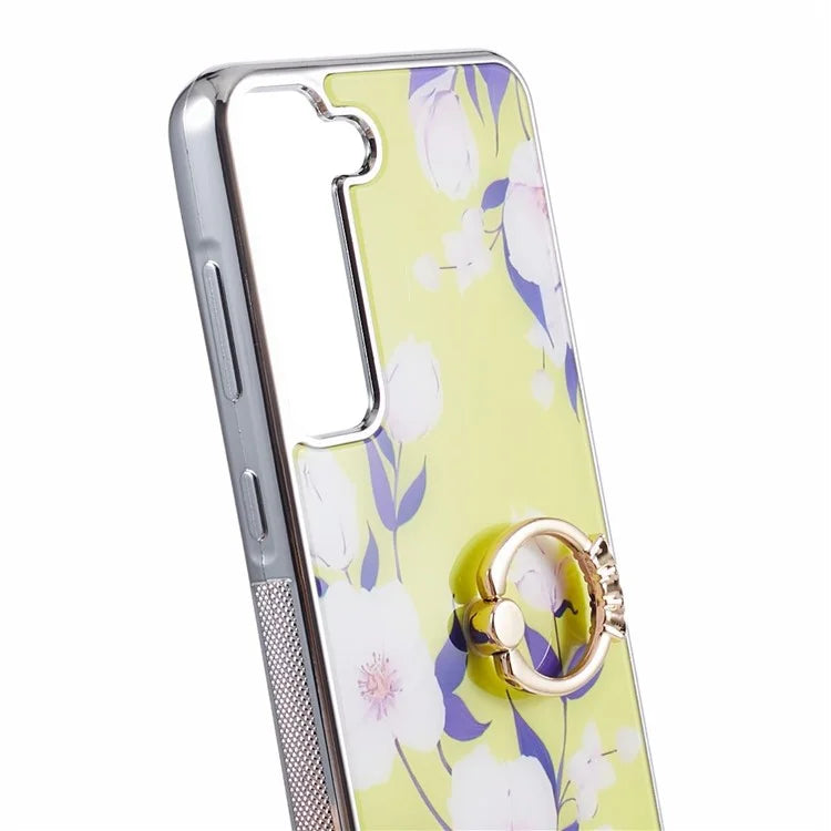 For Samsung Galaxy S23+ Case Electroplating IMD Pattern Kickstand PC+TPU Phone Cover