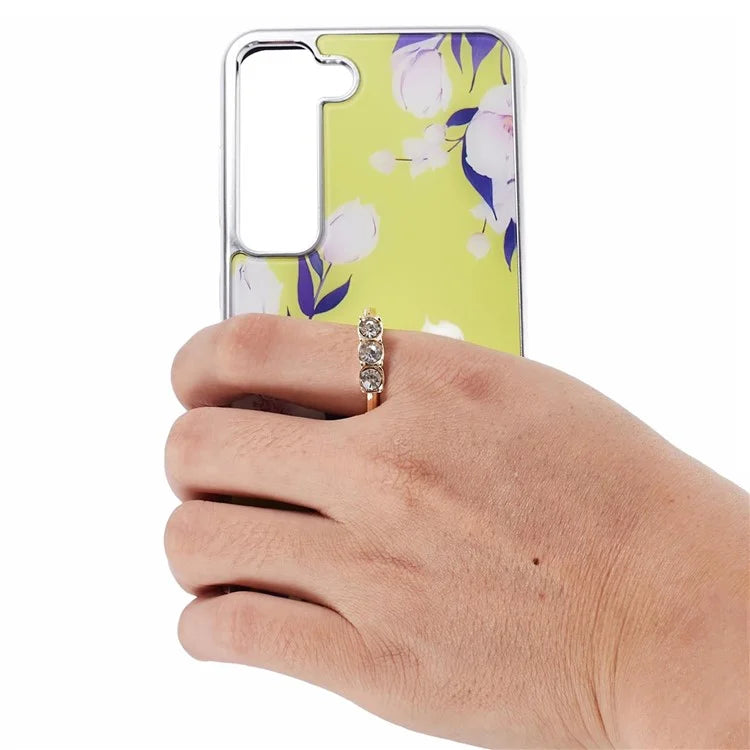 For Samsung Galaxy S23+ Case Electroplating IMD Pattern Kickstand PC+TPU Phone Cover