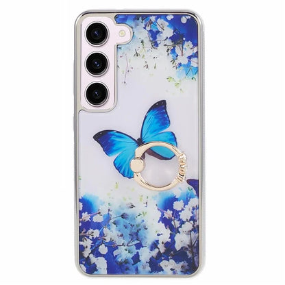 For Samsung Galaxy S23+ Case Electroplating IMD Pattern Kickstand PC+TPU Phone Cover