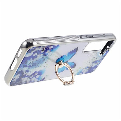 For Samsung Galaxy S23+ Case Electroplating IMD Pattern Kickstand PC+TPU Phone Cover