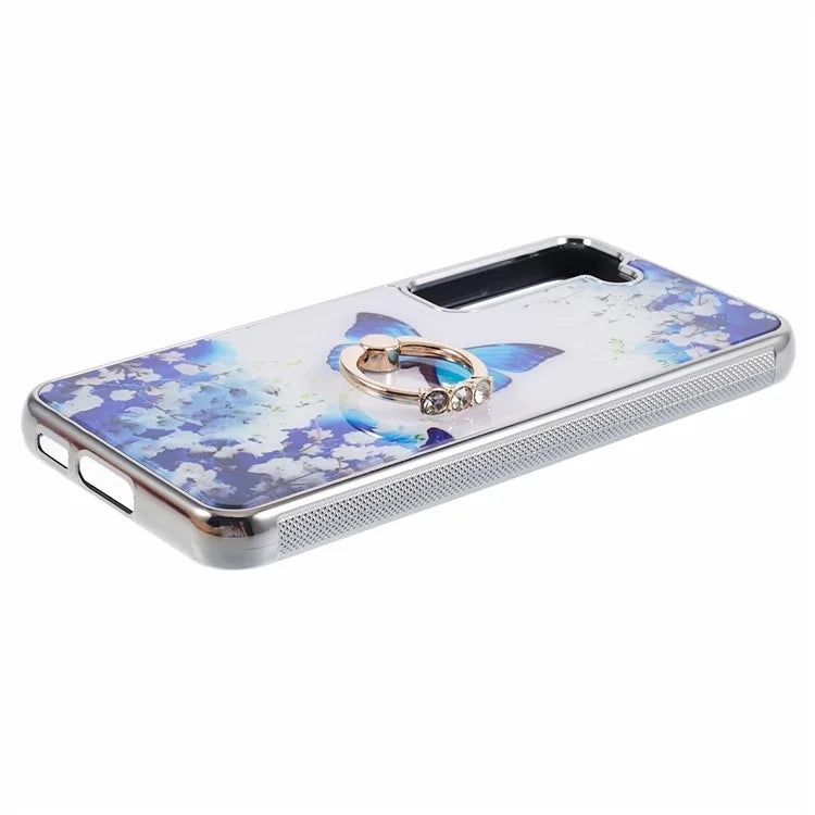 For Samsung Galaxy S23+ Case Electroplating IMD Pattern Kickstand PC+TPU Phone Cover