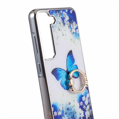 For Samsung Galaxy S23+ Case Electroplating IMD Pattern Kickstand PC+TPU Phone Cover