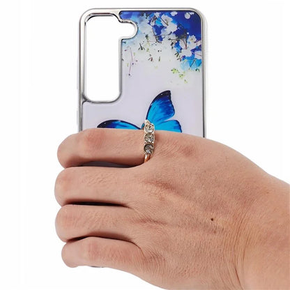 For Samsung Galaxy S23+ Case Electroplating IMD Pattern Kickstand PC+TPU Phone Cover
