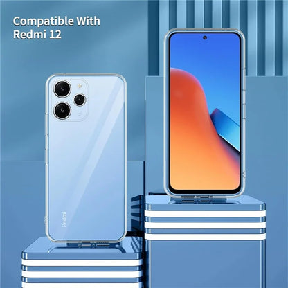 For Xiaomi Redmi 12 4G Clear Case TPU Phone Cover + 2PCS 2.5D Arc Tempered Glass Film