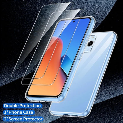For Xiaomi Redmi 12 4G Clear Case TPU Phone Cover + 2PCS 2.5D Arc Tempered Glass Film