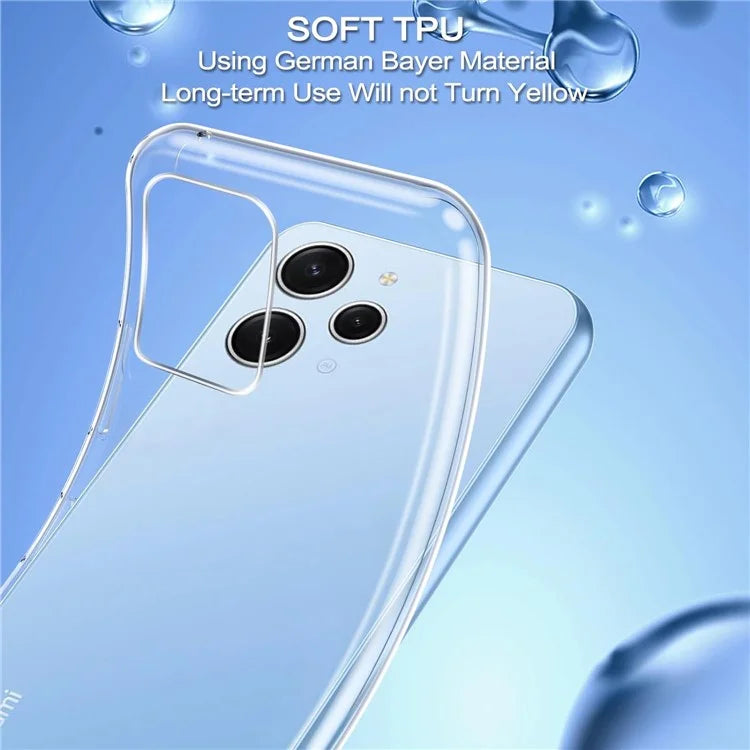 For Xiaomi Redmi 12 4G Clear Case TPU Phone Cover + 2PCS 2.5D Arc Tempered Glass Film