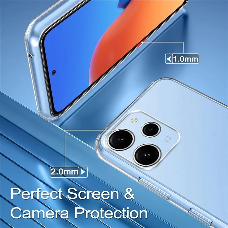 For Xiaomi Redmi 12 4G Clear Case TPU Phone Cover + 2PCS 2.5D Arc Tempered Glass Film