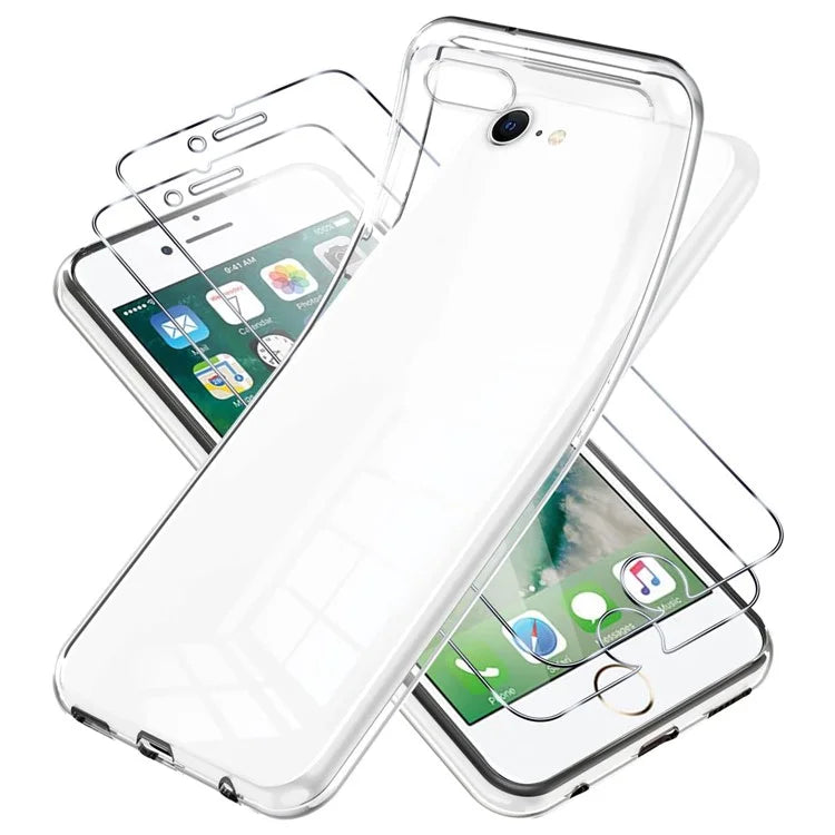 Clear TPU Phone Cover for iPhone 7 / 8 / SE (2020) / SE (2022) Case + 2PCS 2.5D Arc Tempered Glass Screen Protector