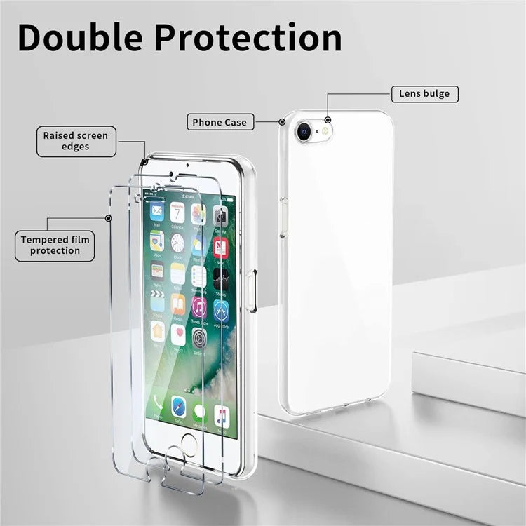 Clear TPU Phone Cover for iPhone 7 / 8 / SE (2020) / SE (2022) Case + 2PCS 2.5D Arc Tempered Glass Screen Protector