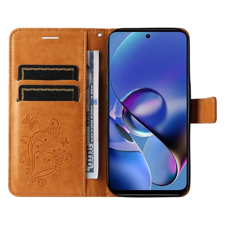 KT Imprinting Flower Series-2 For Motorola Moto G54 5G Case Leather Wallet Stand Imprinted Butterfly Phone Cover