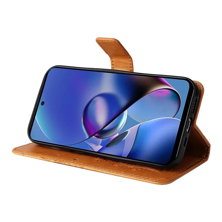 KT Imprinting Flower Series-2 For Motorola Moto G54 5G Case Leather Wallet Stand Imprinted Butterfly Phone Cover
