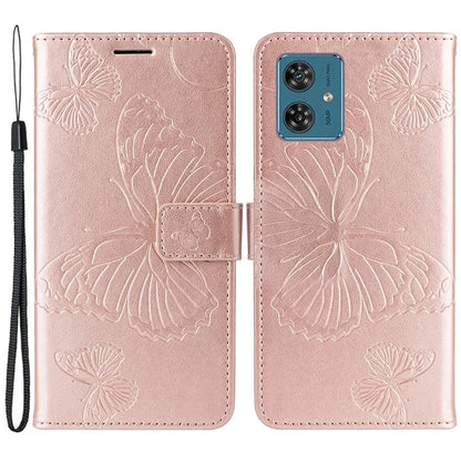 KT Imprinting Flower Series-2 For Motorola Moto G54 5G Case Leather Wallet Stand Imprinted Butterfly Phone Cover
