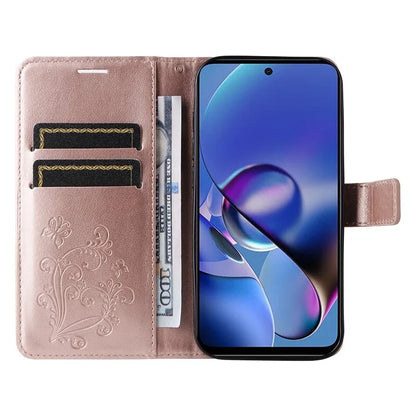 KT Imprinting Flower Series-2 For Motorola Moto G54 5G Case Leather Wallet Stand Imprinted Butterfly Phone Cover