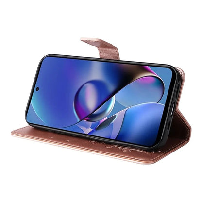 KT Imprinting Flower Series-2 For Motorola Moto G54 5G Case Leather Wallet Stand Imprinted Butterfly Phone Cover