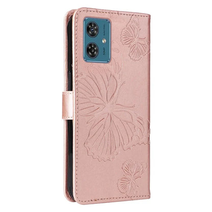 KT Imprinting Flower Series-2 For Motorola Moto G54 5G Case Leather Wallet Stand Imprinted Butterfly Phone Cover