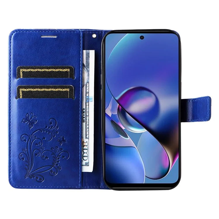 KT Imprinting Flower Series-2 For Motorola Moto G54 5G Case Leather Wallet Stand Imprinted Butterfly Phone Cover