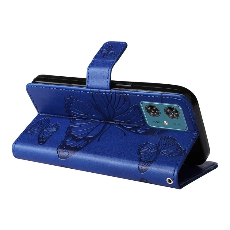 KT Imprinting Flower Series-2 For Motorola Moto G54 5G Case Leather Wallet Stand Imprinted Butterfly Phone Cover