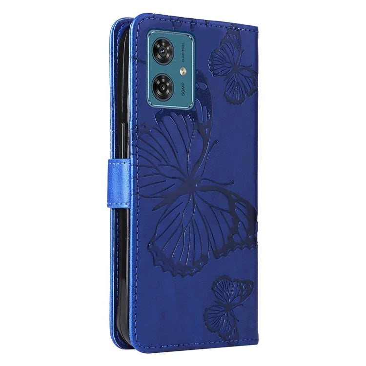 KT Imprinting Flower Series-2 For Motorola Moto G54 5G Case Leather Wallet Stand Imprinted Butterfly Phone Cover