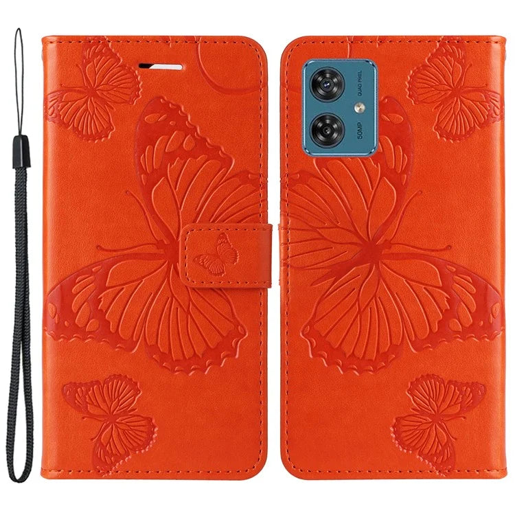 KT Imprinting Flower Series-2 For Motorola Moto G54 5G Case Leather Wallet Stand Imprinted Butterfly Phone Cover