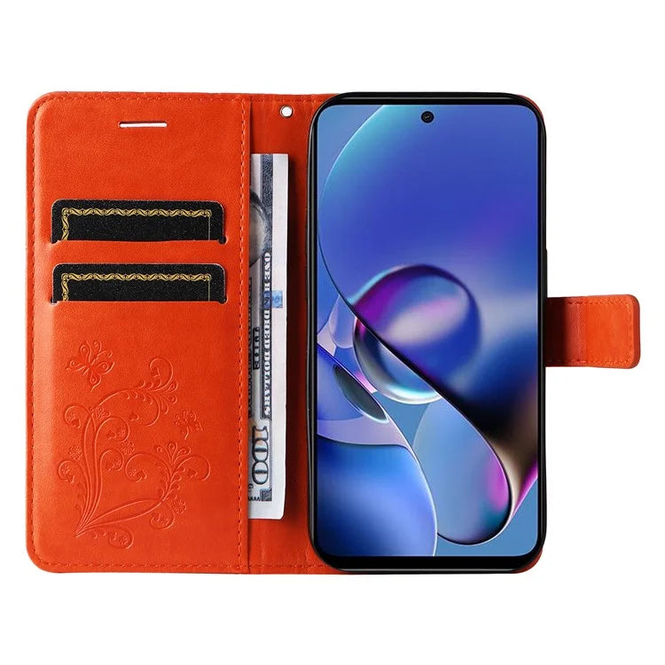KT Imprinting Flower Series-2 For Motorola Moto G54 5G Case Leather Wallet Stand Imprinted Butterfly Phone Cover