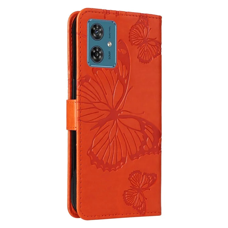 KT Imprinting Flower Series-2 For Motorola Moto G54 5G Case Leather Wallet Stand Imprinted Butterfly Phone Cover