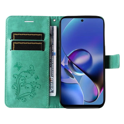 KT Imprinting Flower Series-2 For Motorola Moto G54 5G Case Leather Wallet Stand Imprinted Butterfly Phone Cover