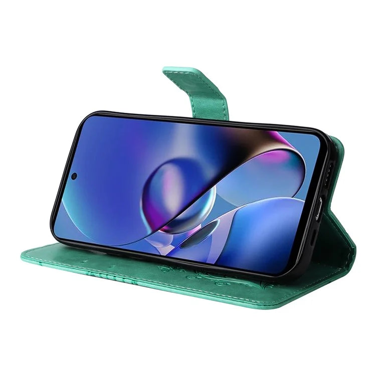 KT Imprinting Flower Series-2 For Motorola Moto G54 5G Case Leather Wallet Stand Imprinted Butterfly Phone Cover