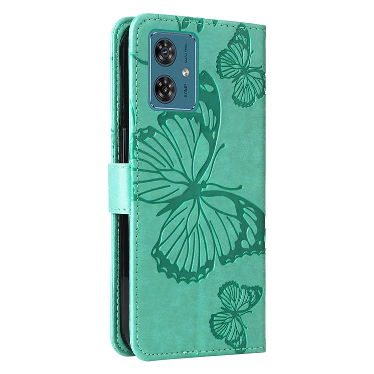 KT Imprinting Flower Series-2 For Motorola Moto G54 5G Case Leather Wallet Stand Imprinted Butterfly Phone Cover