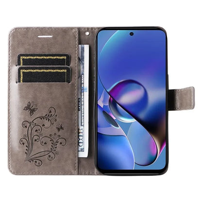 KT Imprinting Flower Series-2 For Motorola Moto G54 5G Case Leather Wallet Stand Imprinted Butterfly Phone Cover
