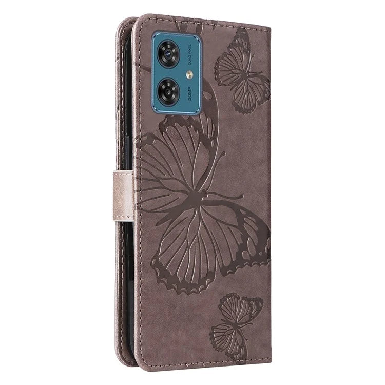 KT Imprinting Flower Series-2 For Motorola Moto G54 5G Case Leather Wallet Stand Imprinted Butterfly Phone Cover