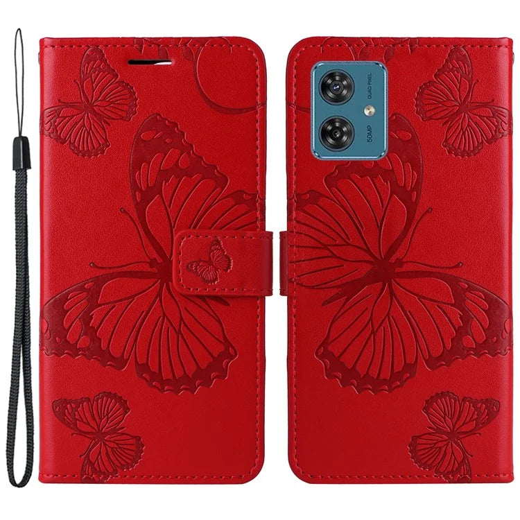 KT Imprinting Flower Series-2 For Motorola Moto G54 5G Case Leather Wallet Stand Imprinted Butterfly Phone Cover
