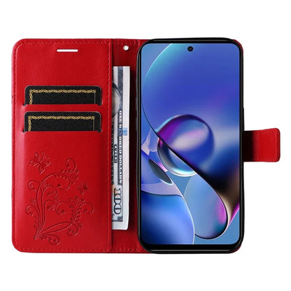 KT Imprinting Flower Series-2 For Motorola Moto G54 5G Case Leather Wallet Stand Imprinted Butterfly Phone Cover