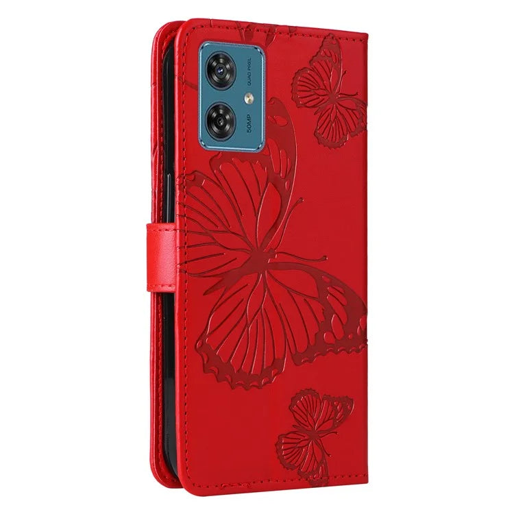 KT Imprinting Flower Series-2 For Motorola Moto G54 5G Case Leather Wallet Stand Imprinted Butterfly Phone Cover