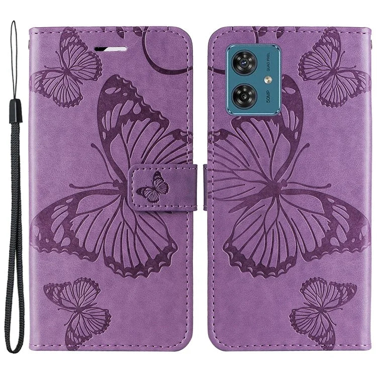 KT Imprinting Flower Series-2 For Motorola Moto G54 5G Case Leather Wallet Stand Imprinted Butterfly Phone Cover