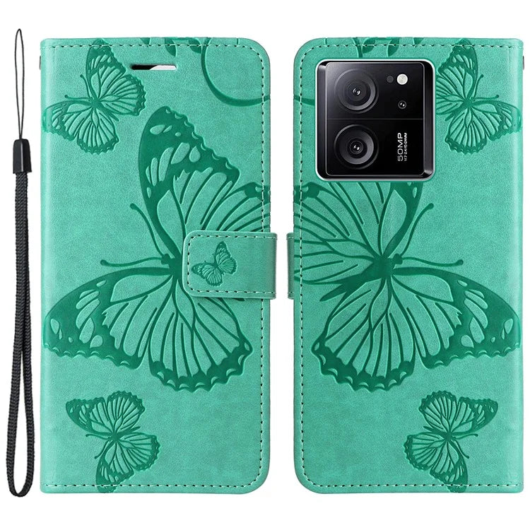 KT Imprinting Flower Series-2 For Xiaomi 13T / 13T Pro / Redmi K60 Ultra Cover Butterfly Imprint PU Leather Phone Case