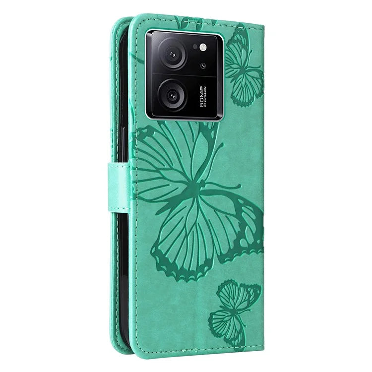 KT Imprinting Flower Series-2 For Xiaomi 13T / 13T Pro / Redmi K60 Ultra Cover Butterfly Imprint PU Leather Phone Case