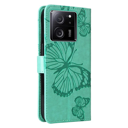KT Imprinting Flower Series-2 For Xiaomi 13T / 13T Pro / Redmi K60 Ultra Cover Butterfly Imprint PU Leather Phone Case