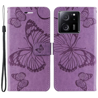 KT Imprinting Flower Series-2 For Xiaomi 13T / 13T Pro / Redmi K60 Ultra Cover Butterfly Imprint PU Leather Phone Case