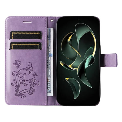 KT Imprinting Flower Series-2 For Xiaomi 13T / 13T Pro / Redmi K60 Ultra Cover Butterfly Imprint PU Leather Phone Case