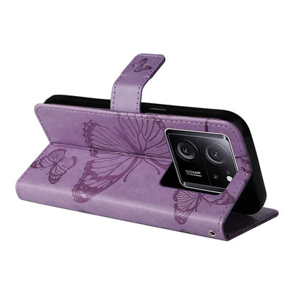 KT Imprinting Flower Series-2 For Xiaomi 13T / 13T Pro / Redmi K60 Ultra Cover Butterfly Imprint PU Leather Phone Case