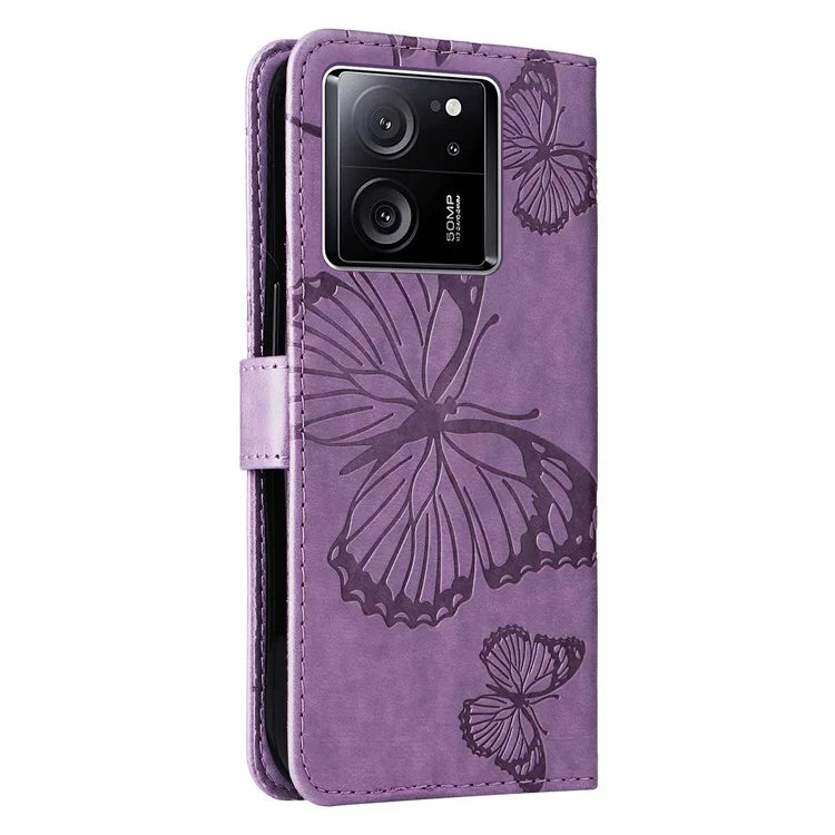 KT Imprinting Flower Series-2 For Xiaomi 13T / 13T Pro / Redmi K60 Ultra Cover Butterfly Imprint PU Leather Phone Case