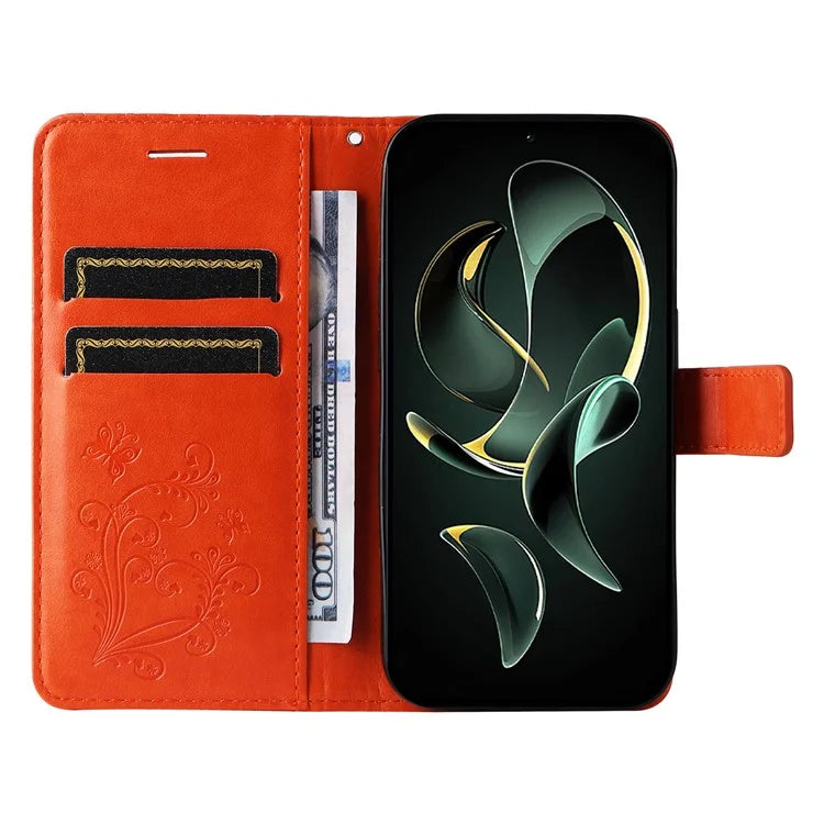KT Imprinting Flower Series-2 For Xiaomi 13T / 13T Pro / Redmi K60 Ultra Cover Butterfly Imprint PU Leather Phone Case