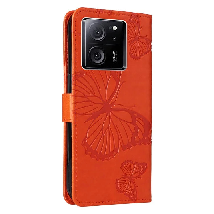 KT Imprinting Flower Series-2 For Xiaomi 13T / 13T Pro / Redmi K60 Ultra Cover Butterfly Imprint PU Leather Phone Case