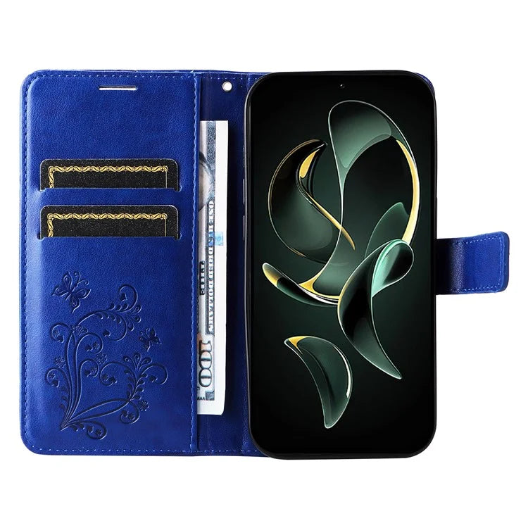 KT Imprinting Flower Series-2 For Xiaomi 13T / 13T Pro / Redmi K60 Ultra Cover Butterfly Imprint PU Leather Phone Case