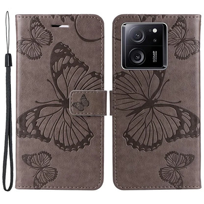 KT Imprinting Flower Series-2 For Xiaomi 13T / 13T Pro / Redmi K60 Ultra Cover Butterfly Imprint PU Leather Phone Case