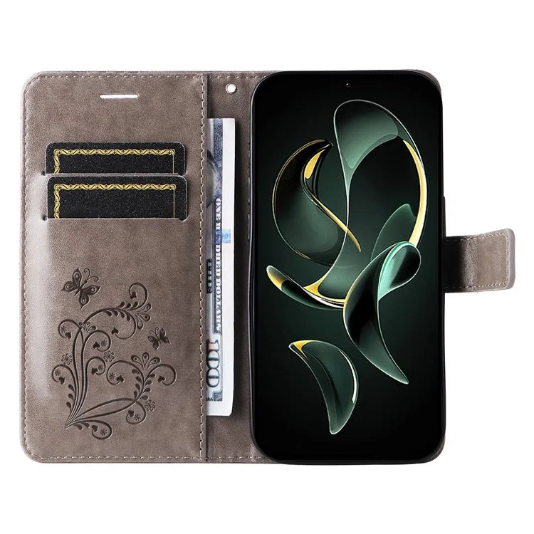 KT Imprinting Flower Series-2 For Xiaomi 13T / 13T Pro / Redmi K60 Ultra Cover Butterfly Imprint PU Leather Phone Case