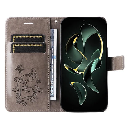 KT Imprinting Flower Series-2 For Xiaomi 13T / 13T Pro / Redmi K60 Ultra Cover Butterfly Imprint PU Leather Phone Case